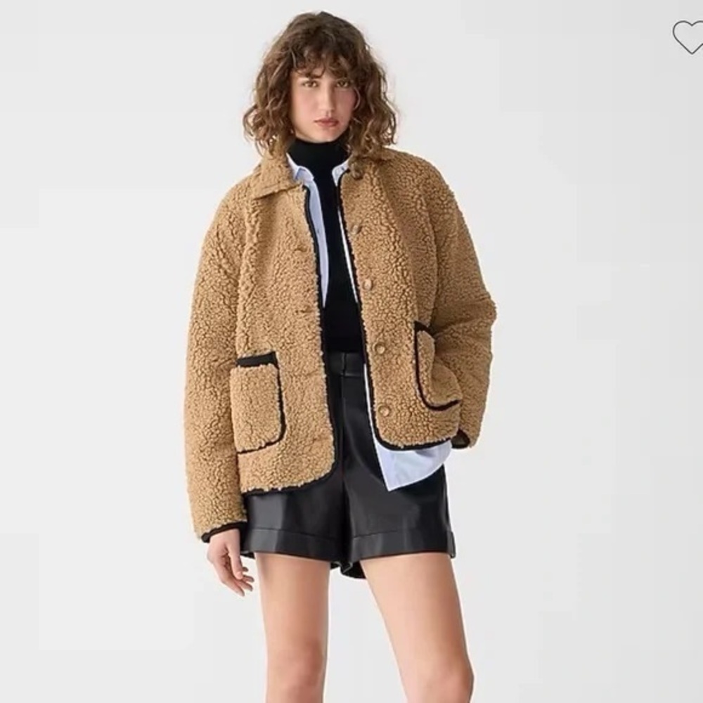 J Crew Faux Sherpa Barn Jacket in Camel, Size Small